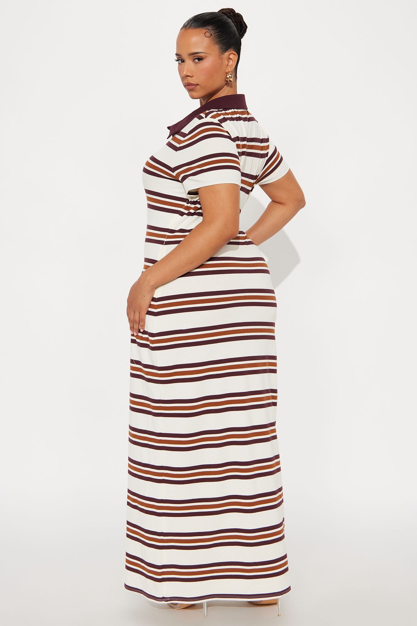 Demi Short Sleeve Striped Maxi Dress - Brown/combo