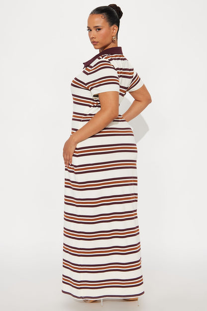 Demi Short Sleeve Striped Maxi Dress - Brown/combo
