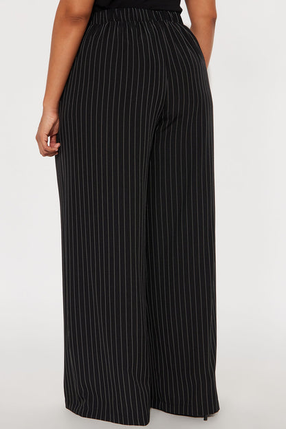 Easy To Wear Pinstripe Wide Leg Pant 32″ - Black