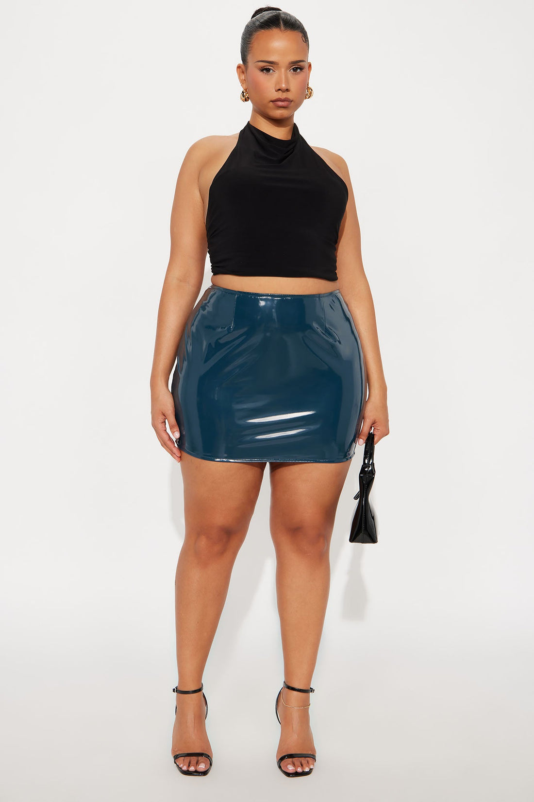 Charged Up Faux Patent Leather Mini Skirt - Teal
