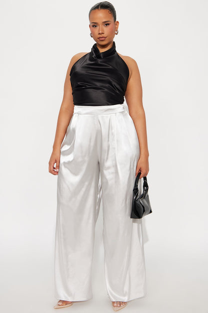 First Class Wide Leg Satin Pant 32″ - Pearl