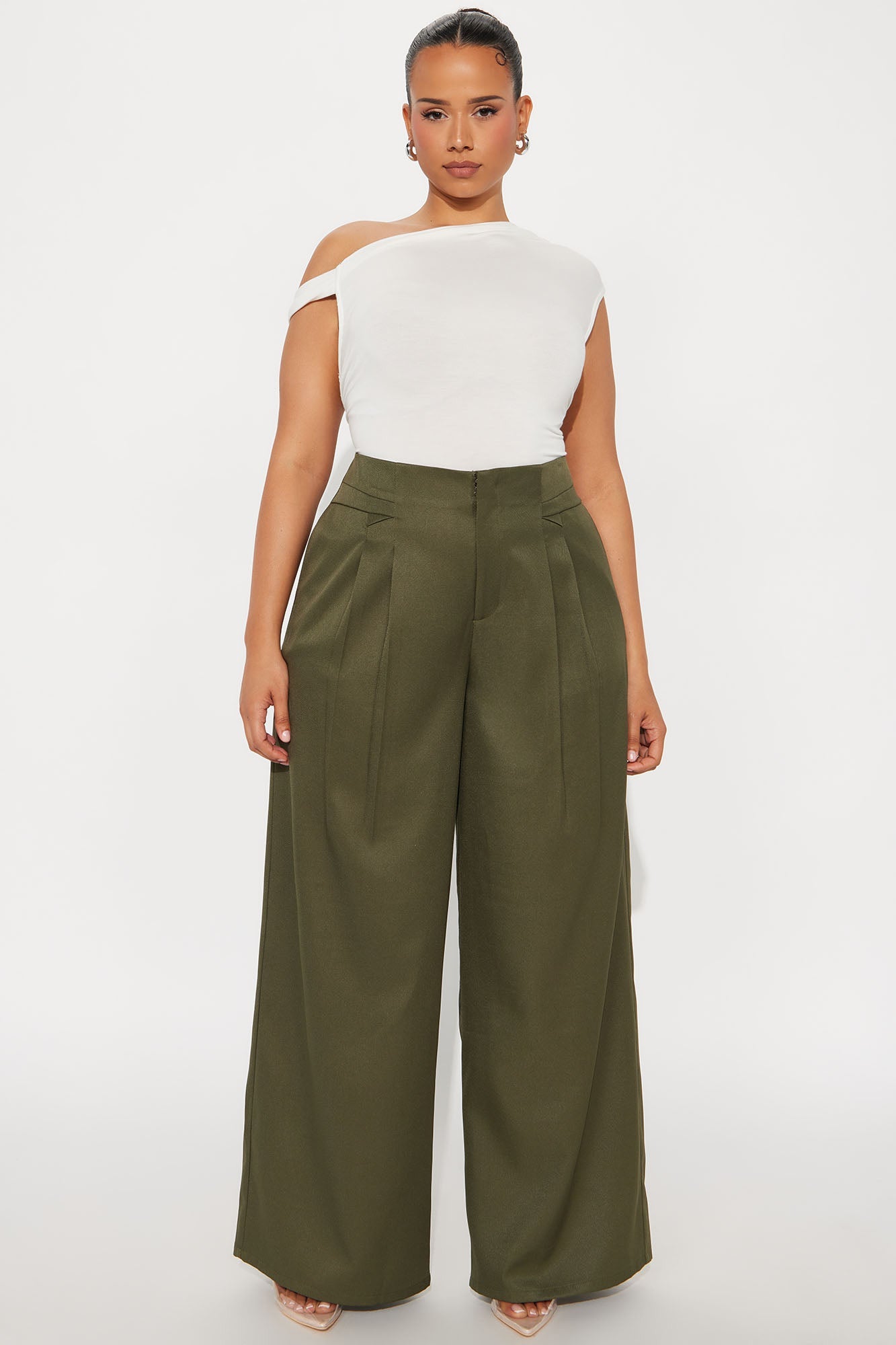 Level You Up Wide Leg Twill Pant 32″ - Olive