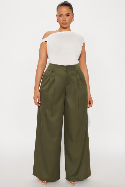 Level You Up Wide Leg Twill Pant 32″ - Olive