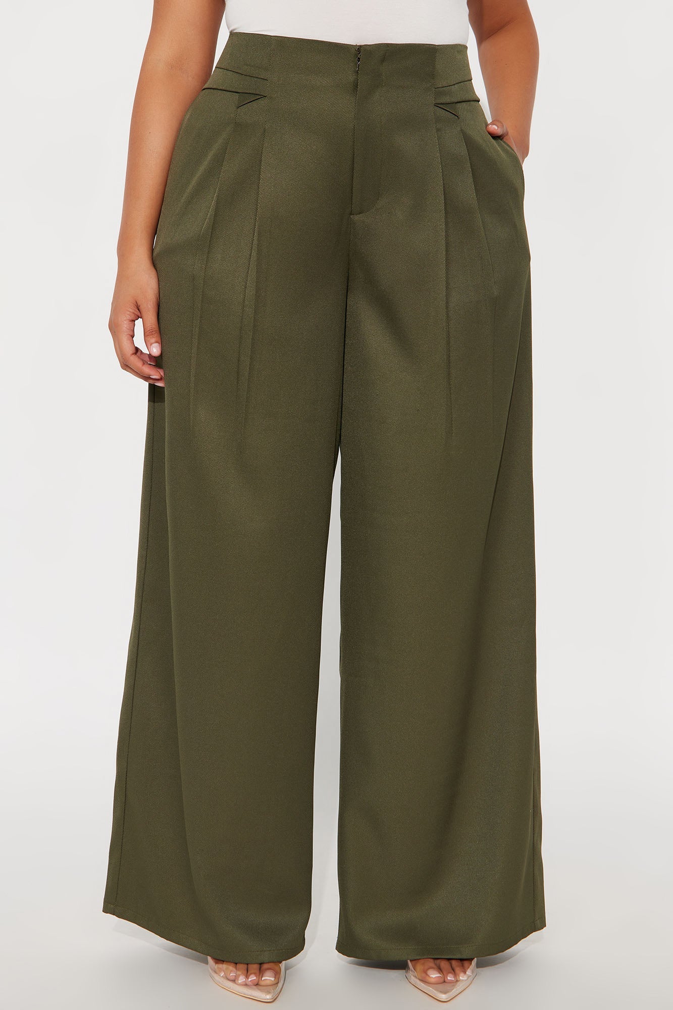 Level You Up Wide Leg Twill Pant 32″ - Olive