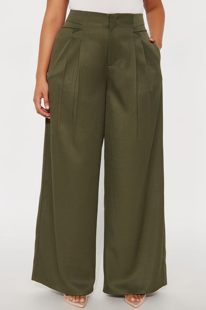 Level You Up Wide Leg Twill Pant 32″ - Olive