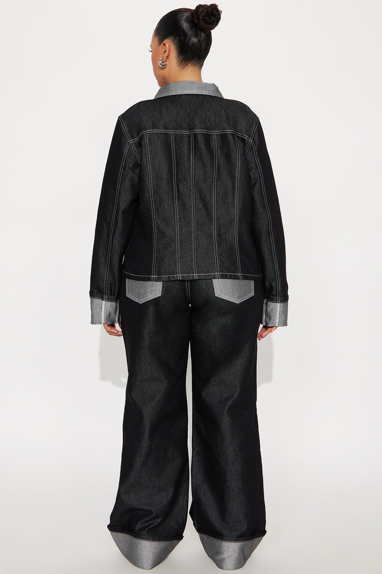 Keep Calm Contrast Pocket Denim Jacket Pant Set - Dark Wash