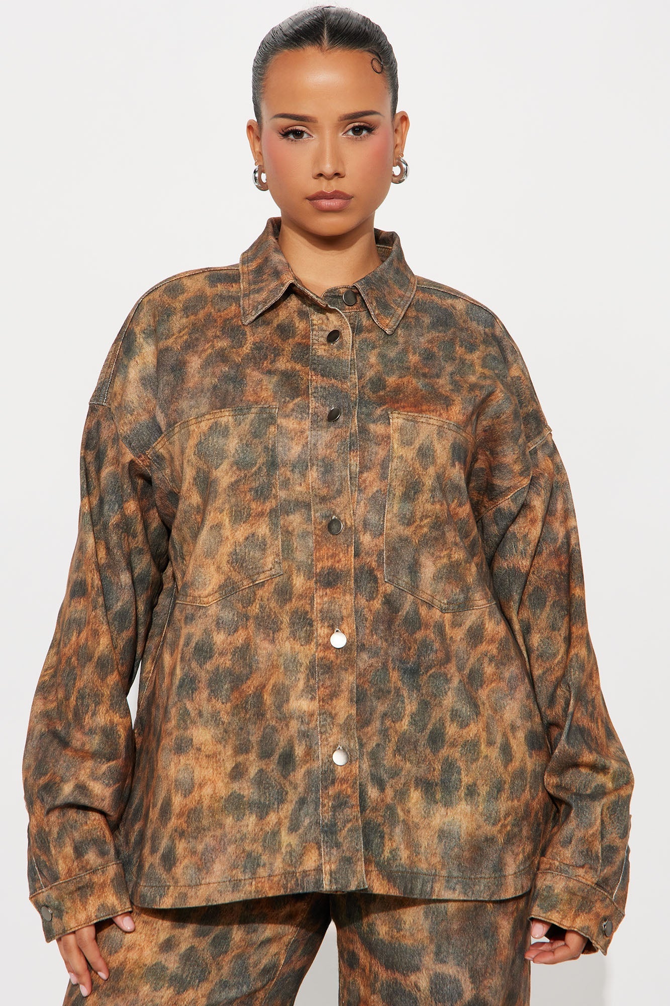 Hot Spots Leopard Shacket Pant Set - Brown/combo