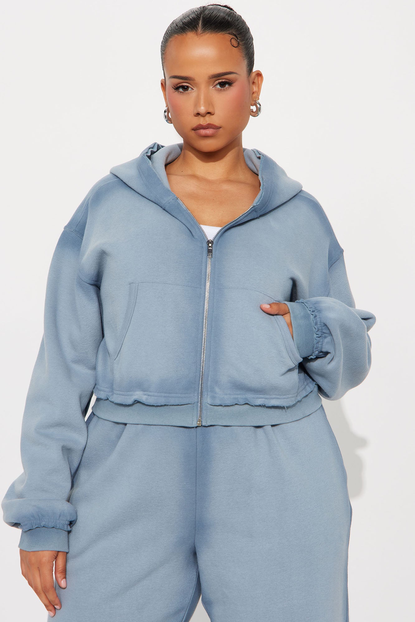Wynona Washed Fleece Pant Set - Slate Blue