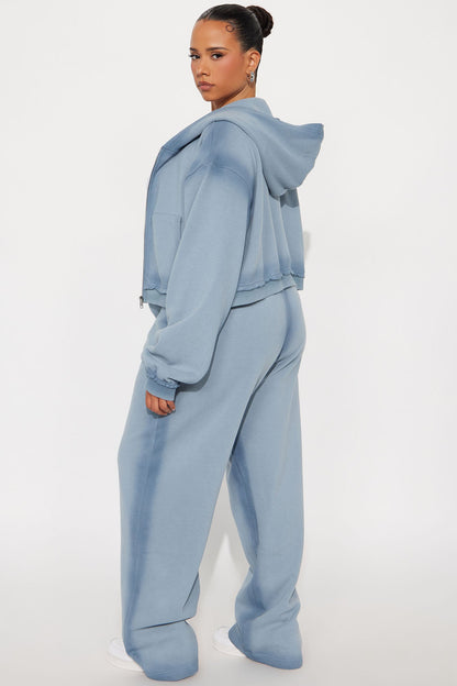 Wynona Washed Fleece Pant Set - Slate Blue