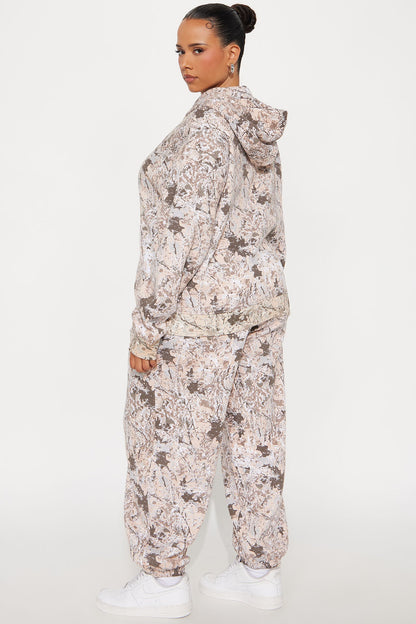 Carol Camo Zip Up Hoodie Pant Set - Taupe/combo