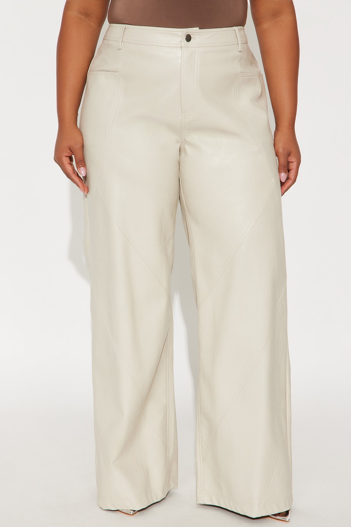 Bad Vibes Faux Leather Flare Pant 33″ - Stone