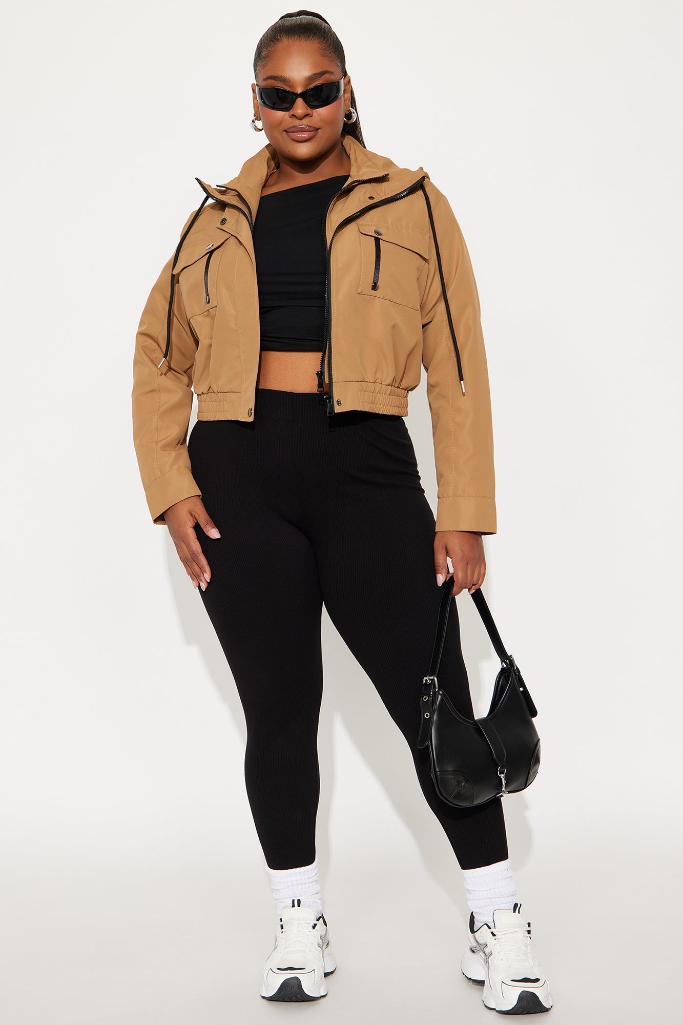 Kelsie Hooded Cropped Jacket - Khaki