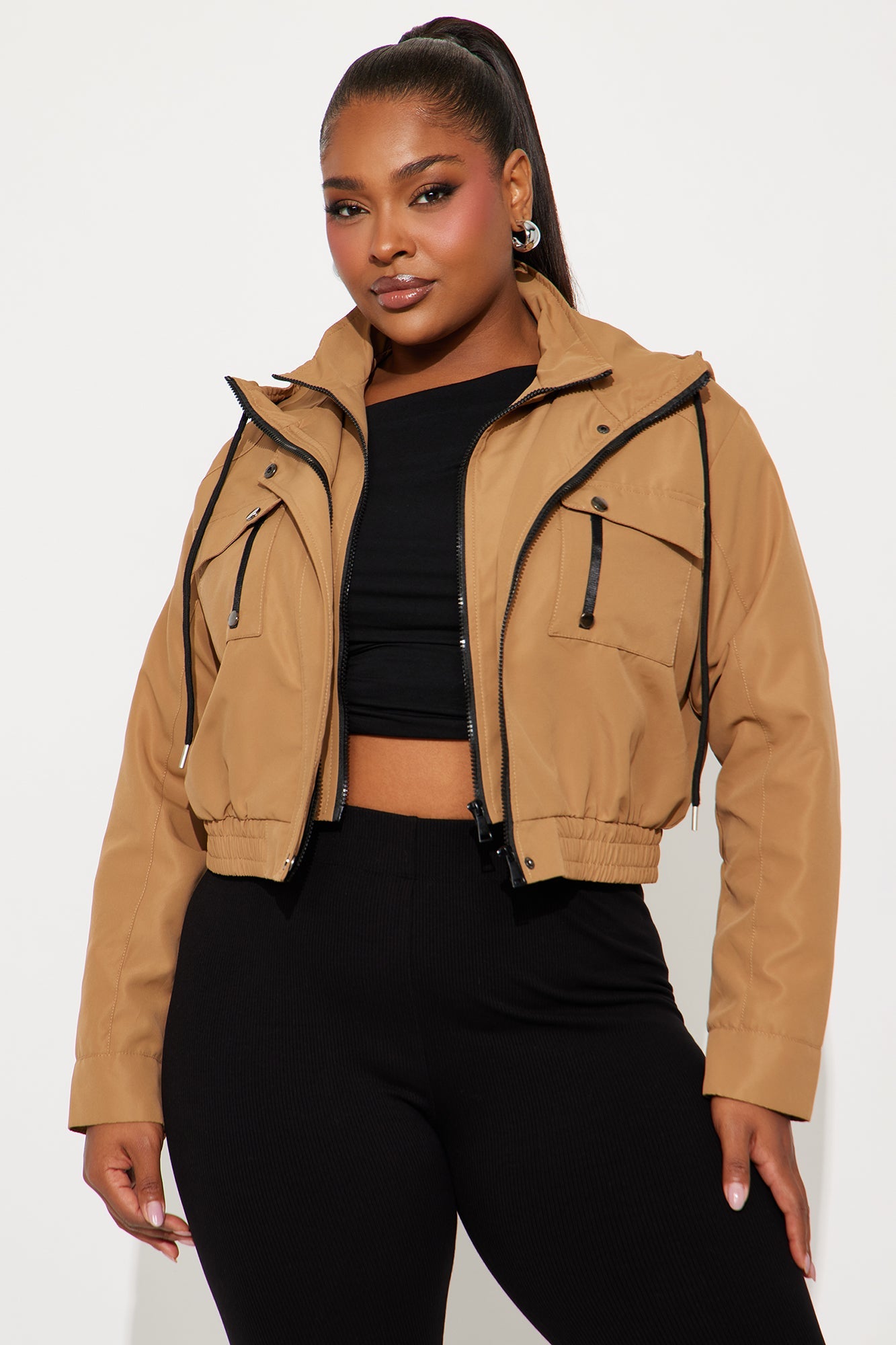 Kelsie Hooded Cropped Jacket - Khaki