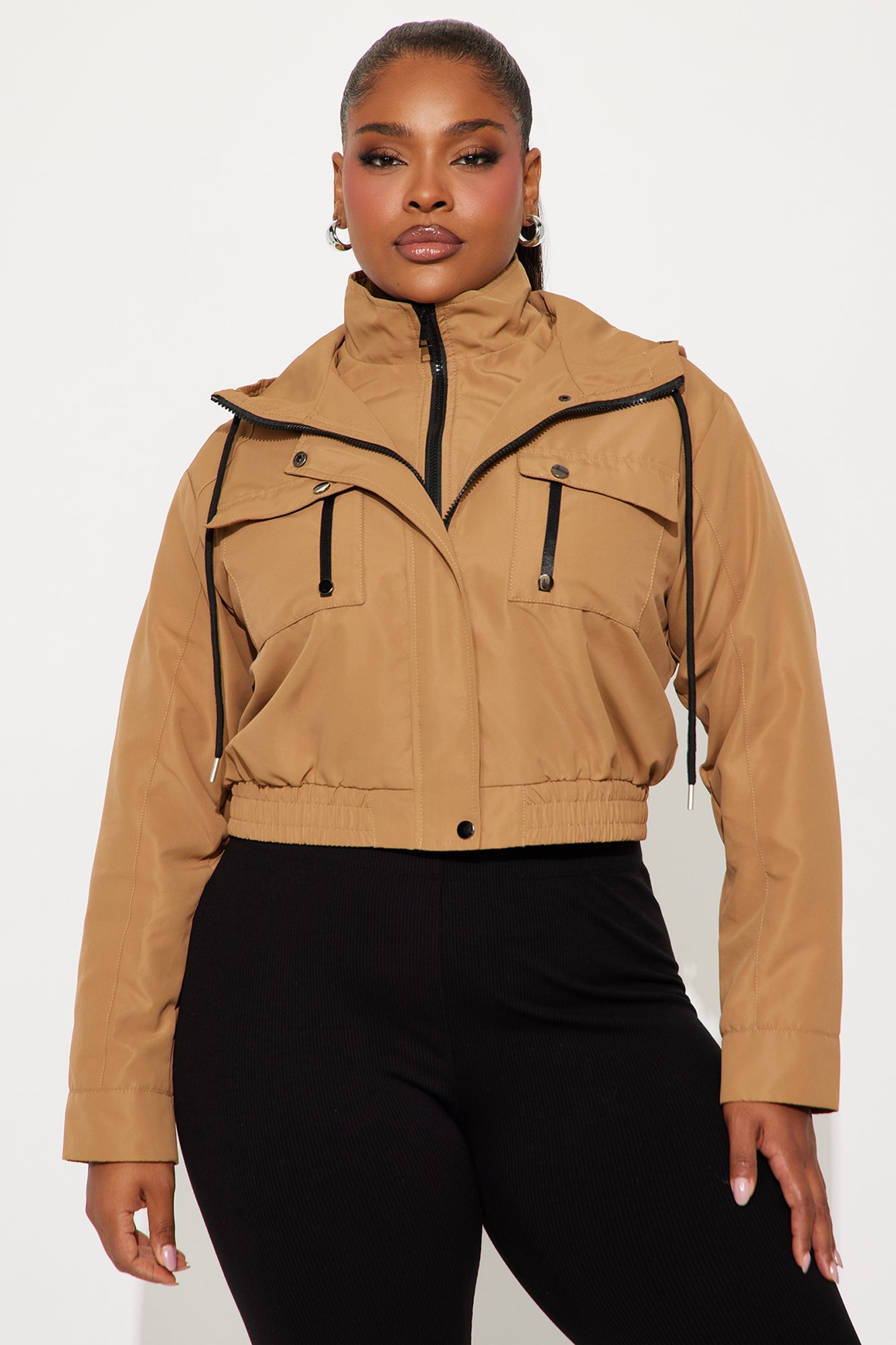 Kelsie Hooded Cropped Jacket - Khaki