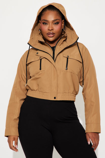 Kelsie Hooded Cropped Jacket - Khaki