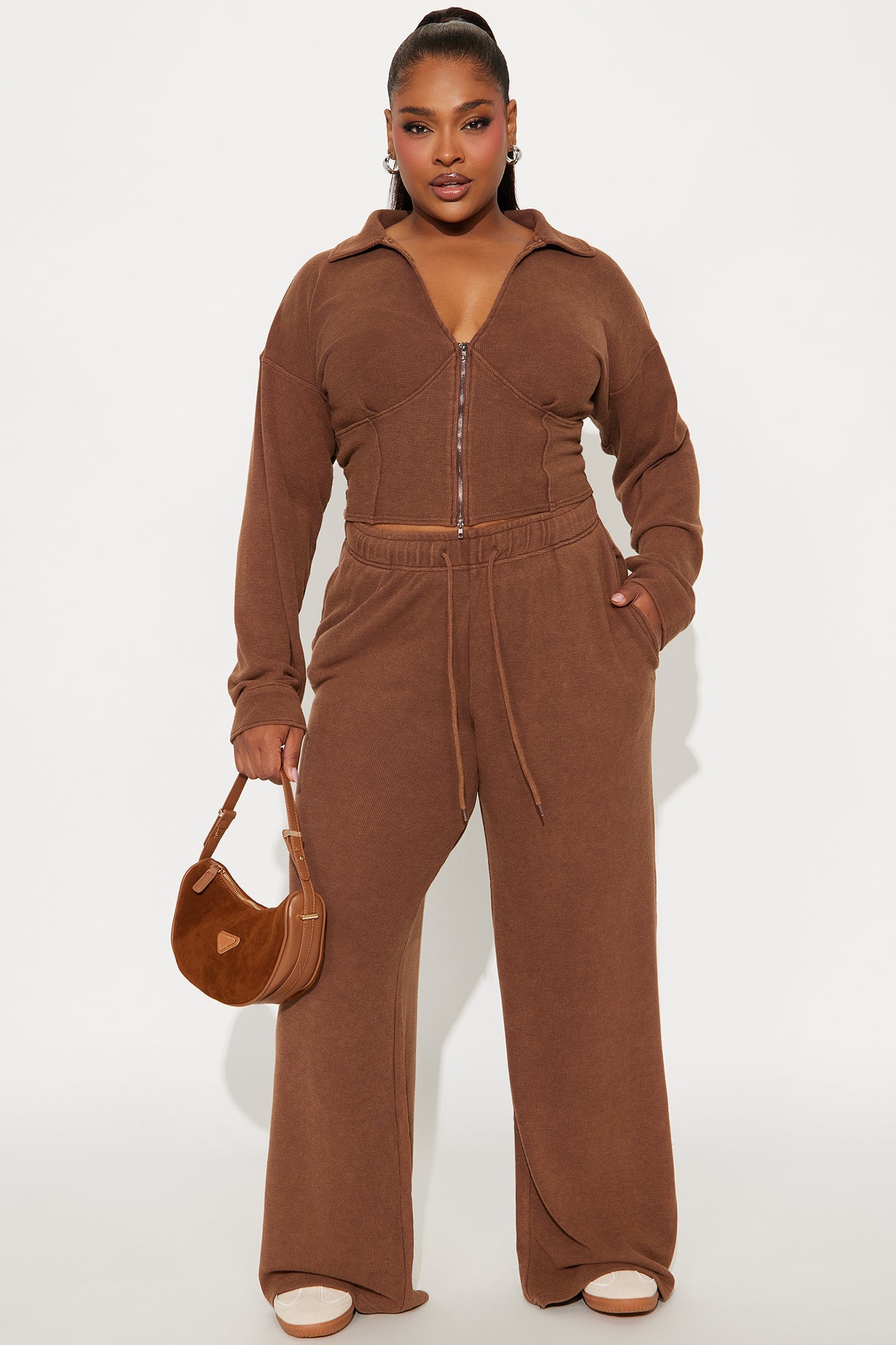 Kaia Waffle Lounge Pant Set - Chocolate
