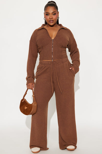 Kaia Waffle Lounge Pant Set - Chocolate