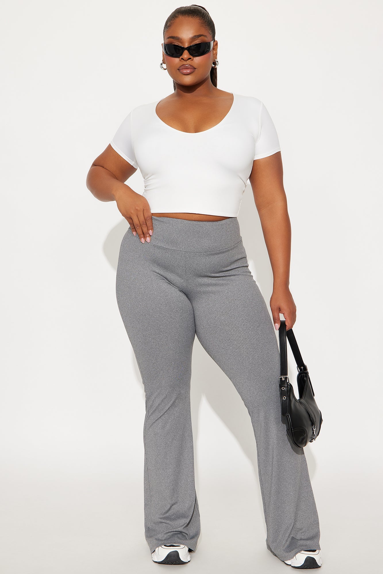 Amber Ribbed Flare Pant - Heather Grey