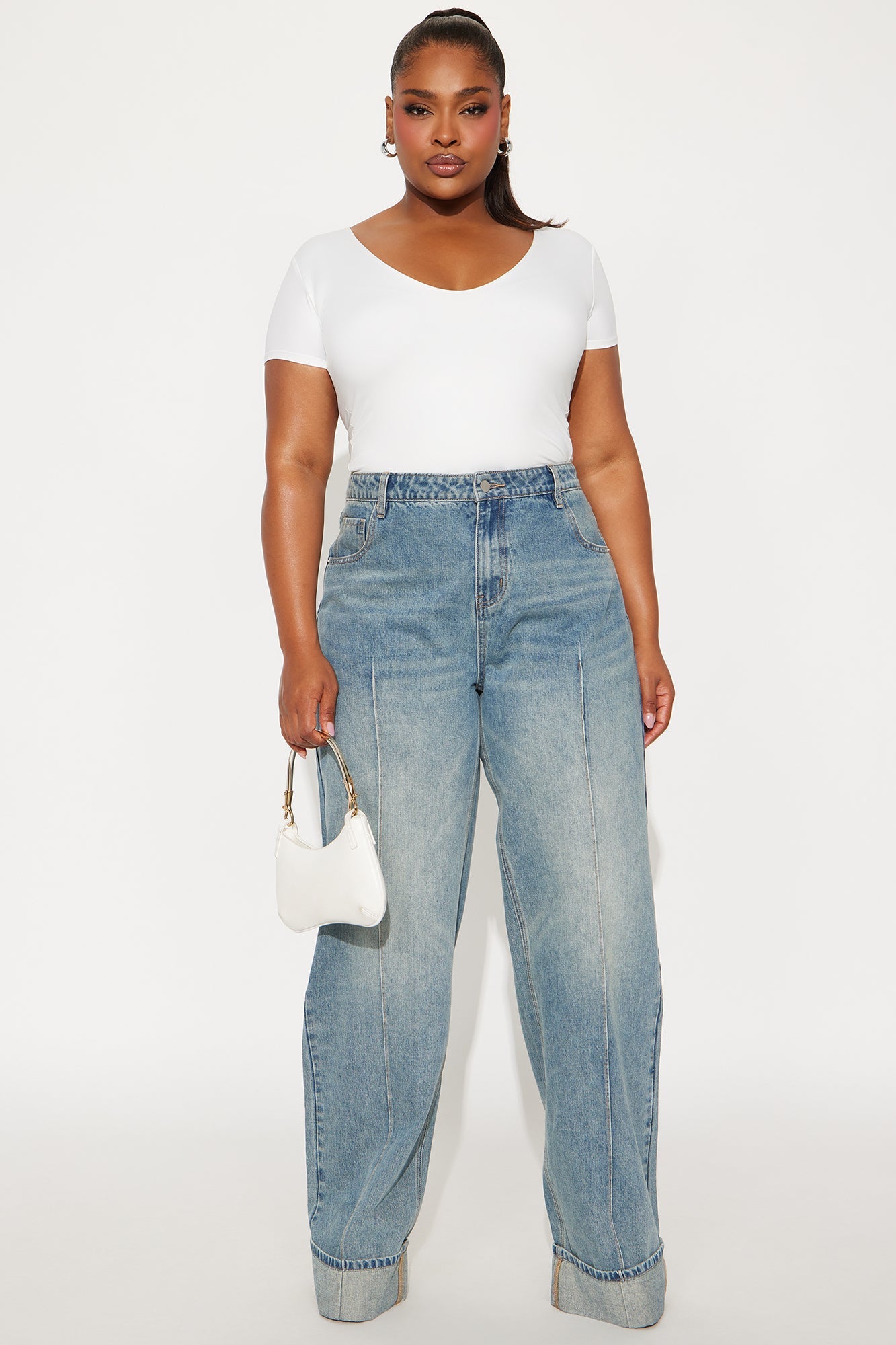 Tall En Route Cuffed Wide Leg Jeans - Medium Wash