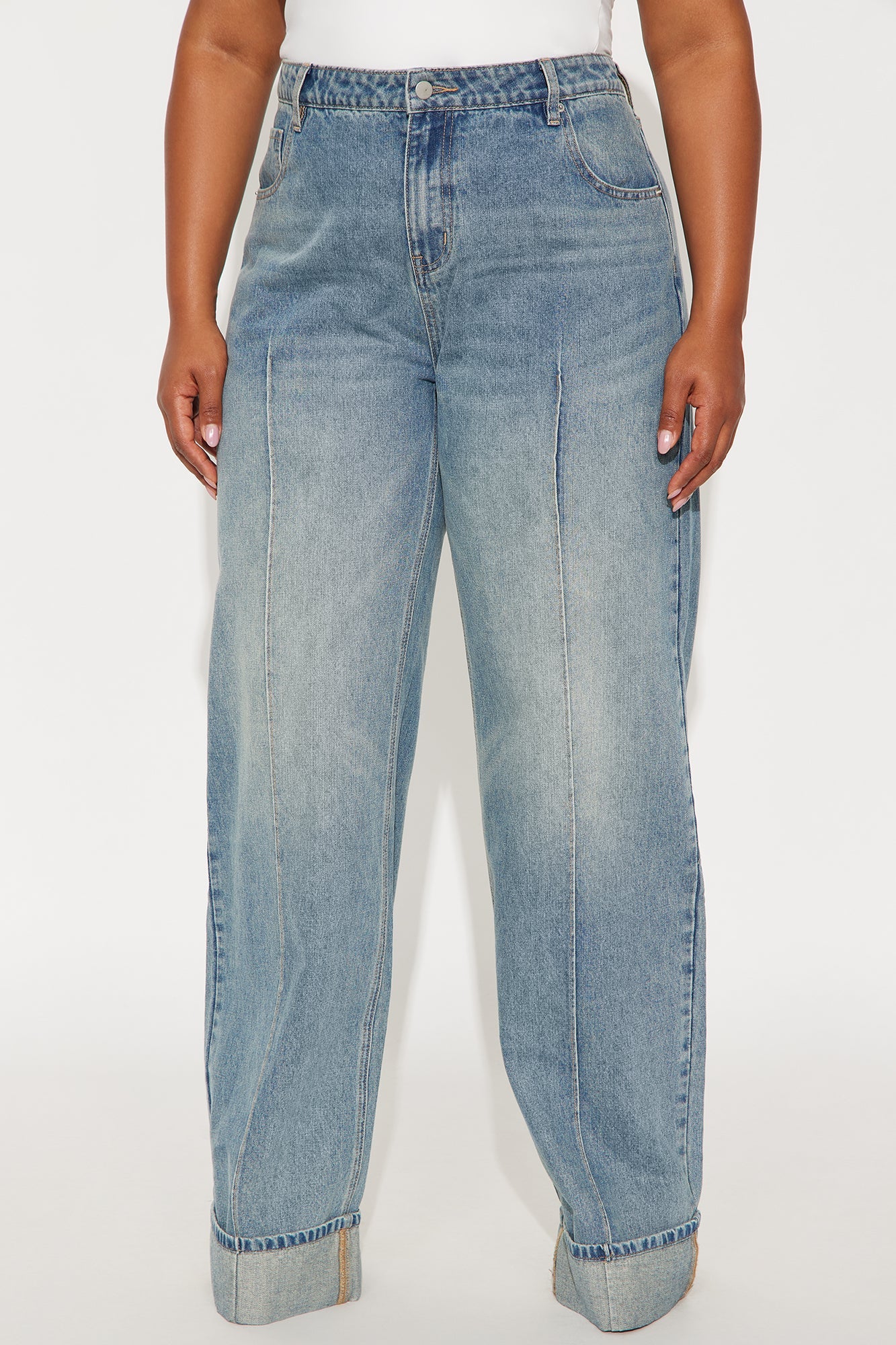 Tall En Route Cuffed Wide Leg Jeans - Medium Wash