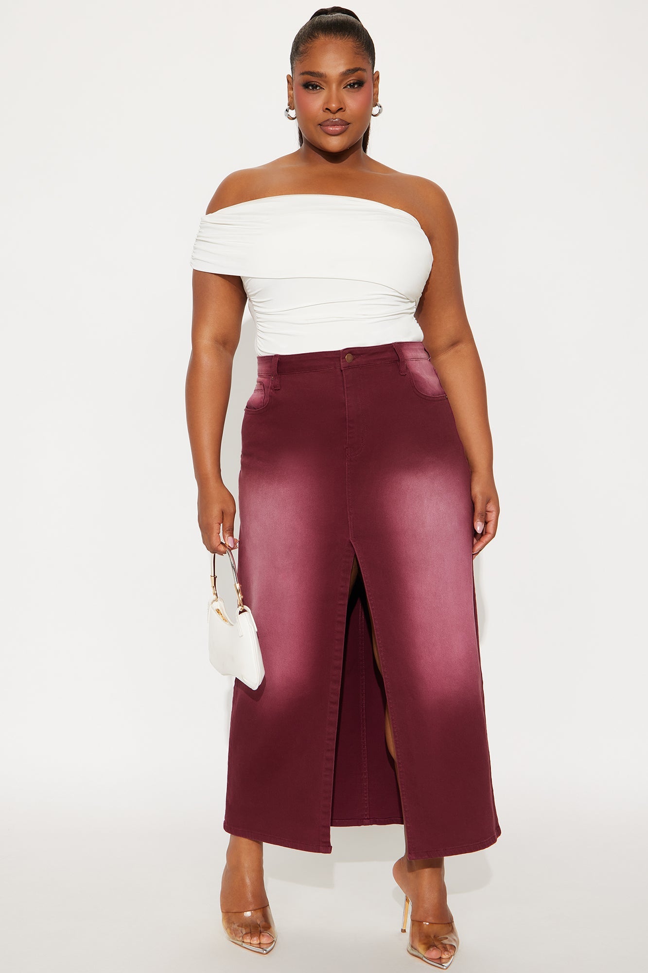 Nicole Burgundy Wash Denim Maxi Skirt - Burgundy
