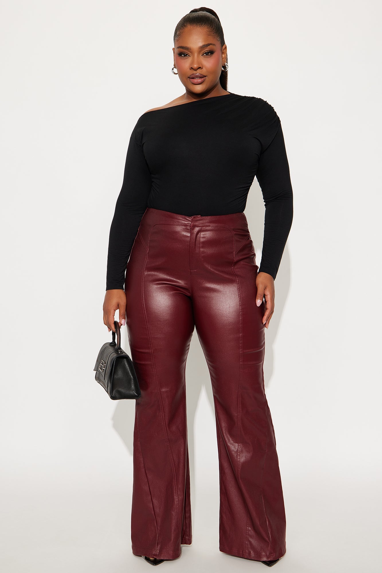 Aryzia Coated Twill Stretch Flare Pant 34 - Burgundy