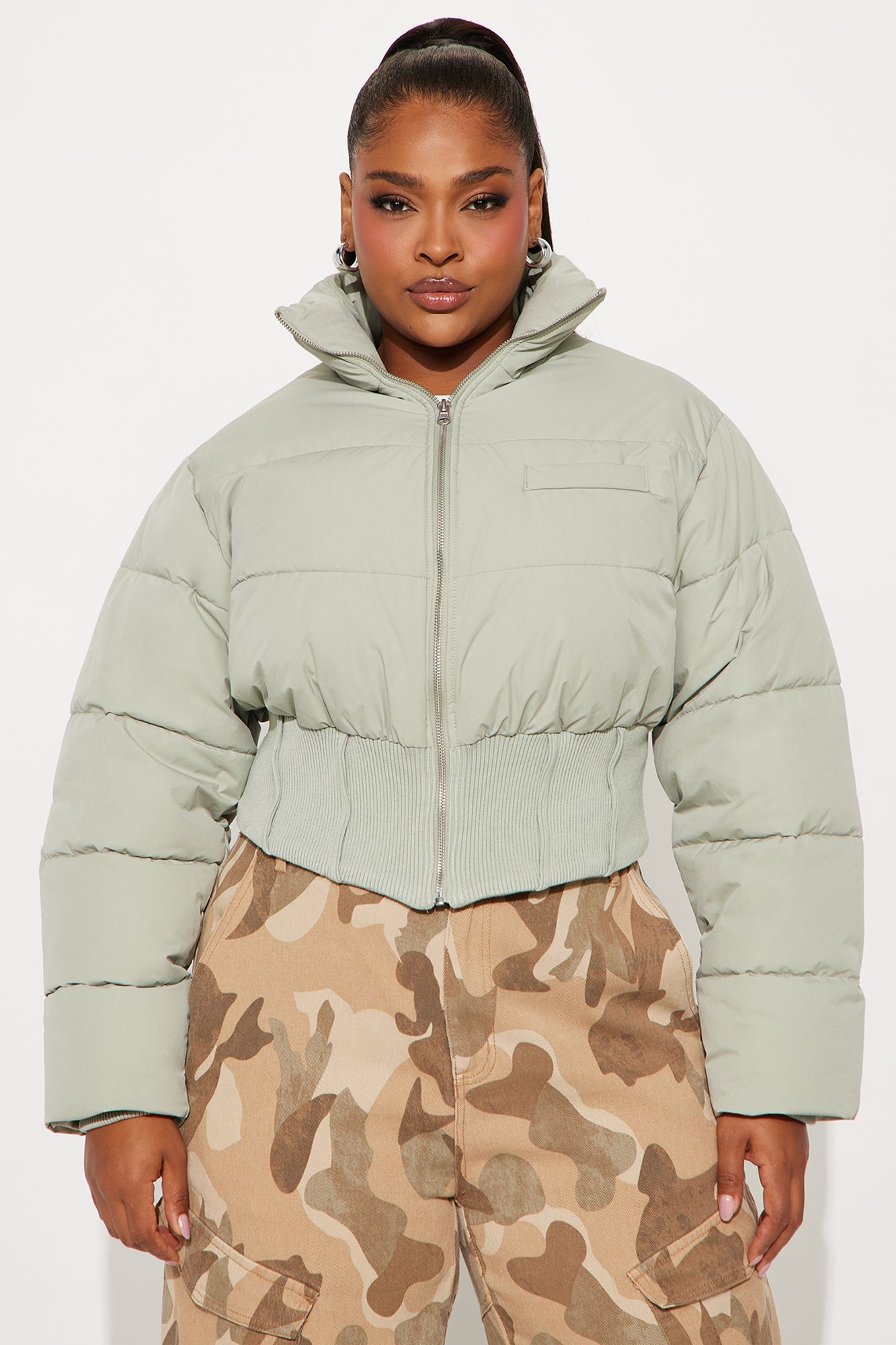 Cold Serve Corset Puffer Jacket - Olive