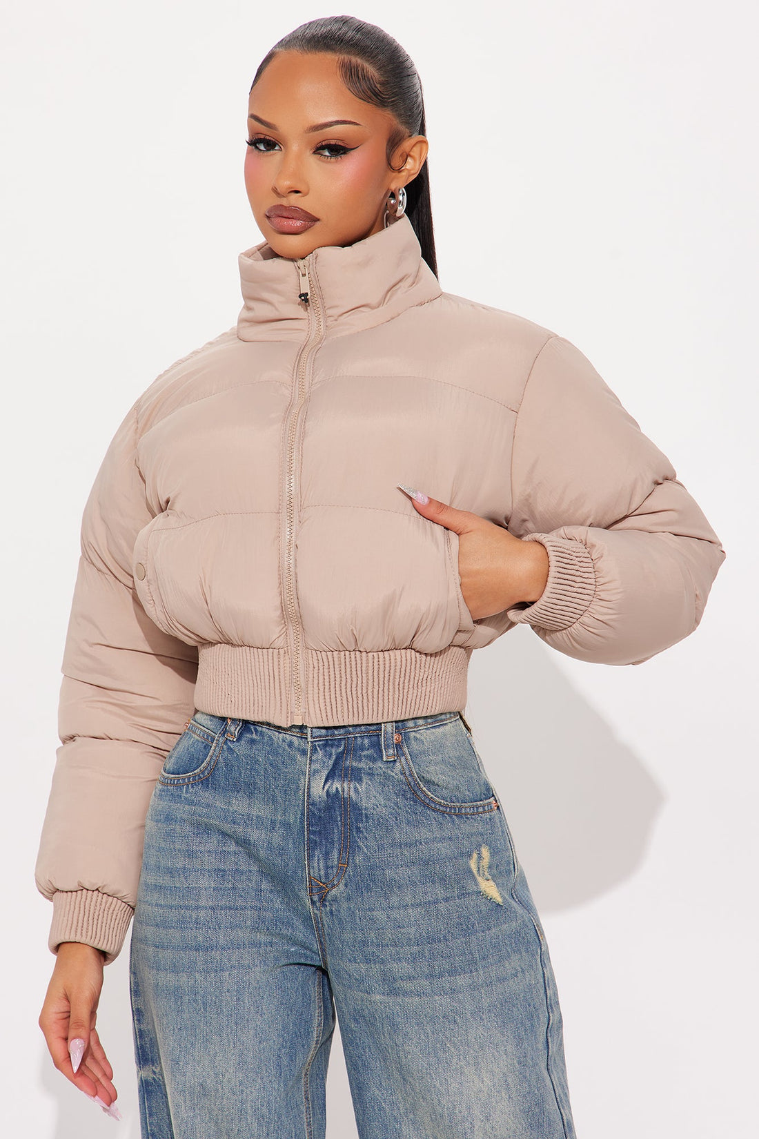 Raquel Cropped Puffer Jacket - Taupe