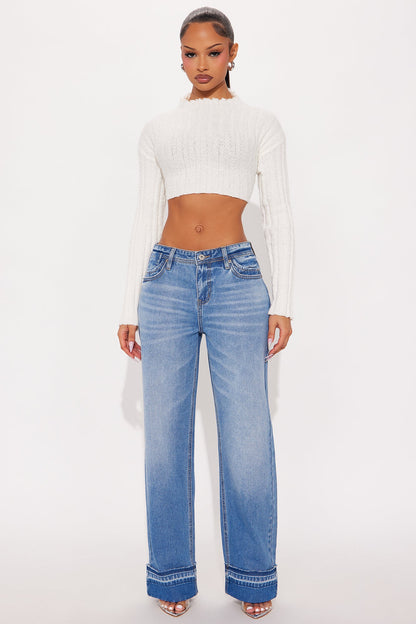 Truly Authentic Cuffed Straight Leg Jeans - Medium Wash