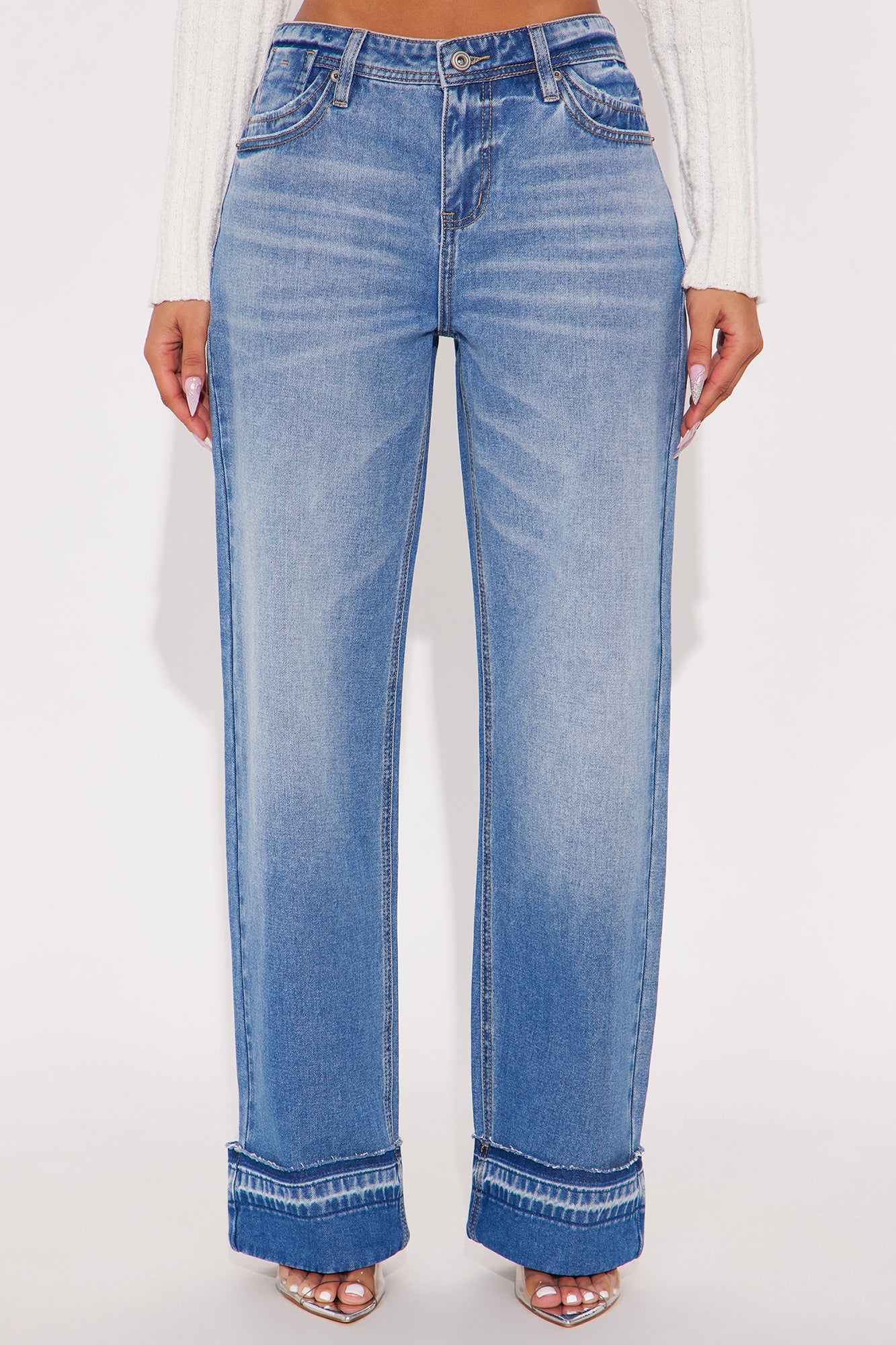 Truly Authentic Cuffed Straight Leg Jeans - Medium Wash