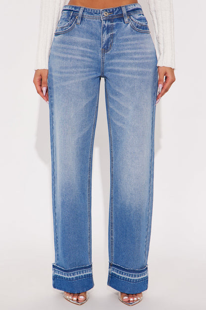 Truly Authentic Cuffed Straight Leg Jeans - Medium Wash