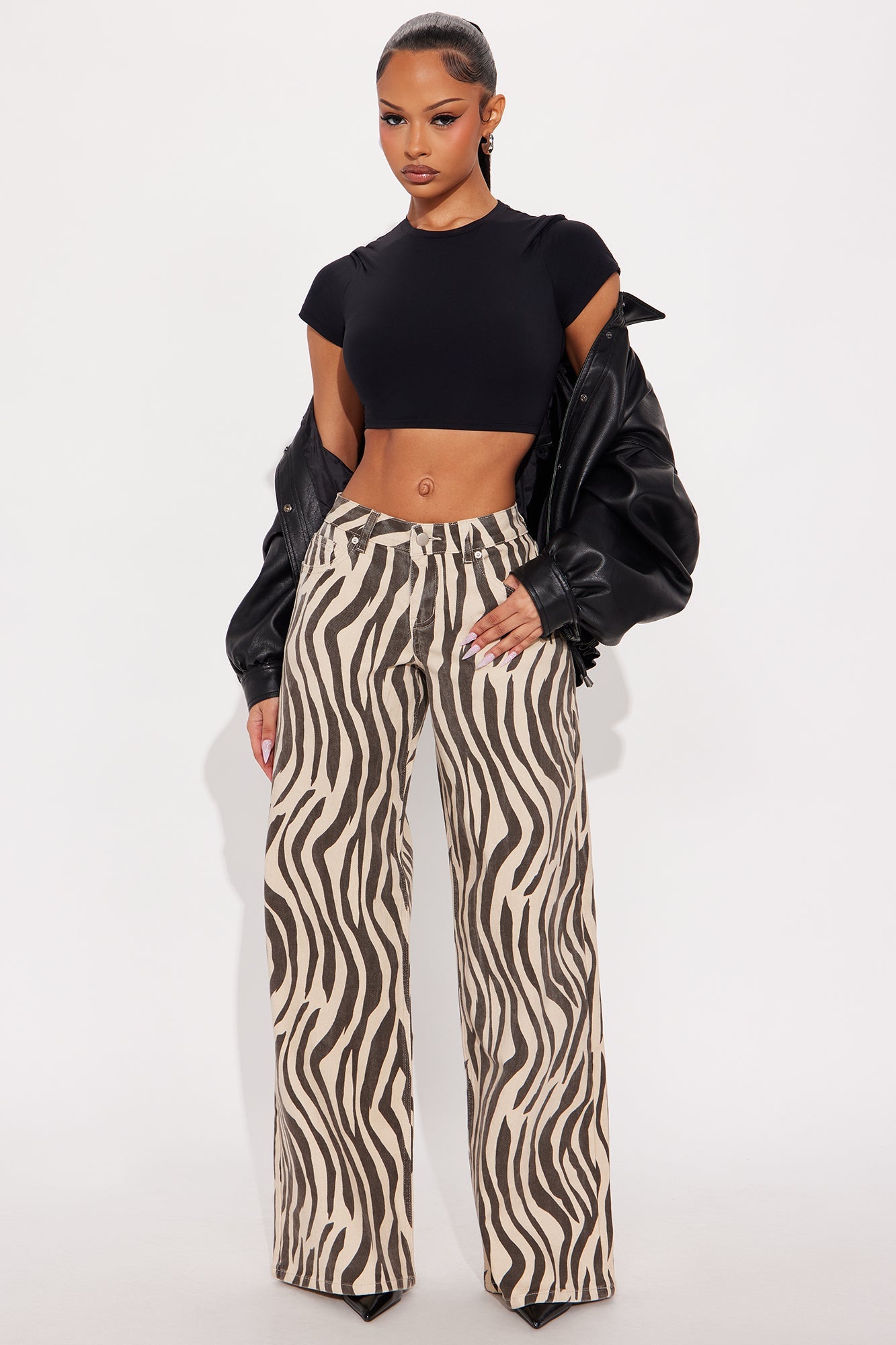 Wild Temptation Printed Wide Leg Jeans - Black/White