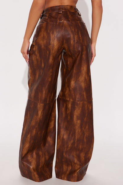 Adrienne Washed Faux Leather Wide Leg Pant 33 - Brown