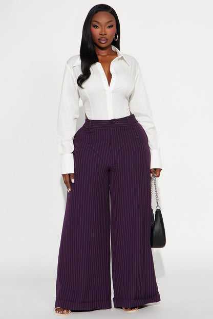 Bossed Up Cuffed Pinstripe Trouser Pant 32″ - Plum