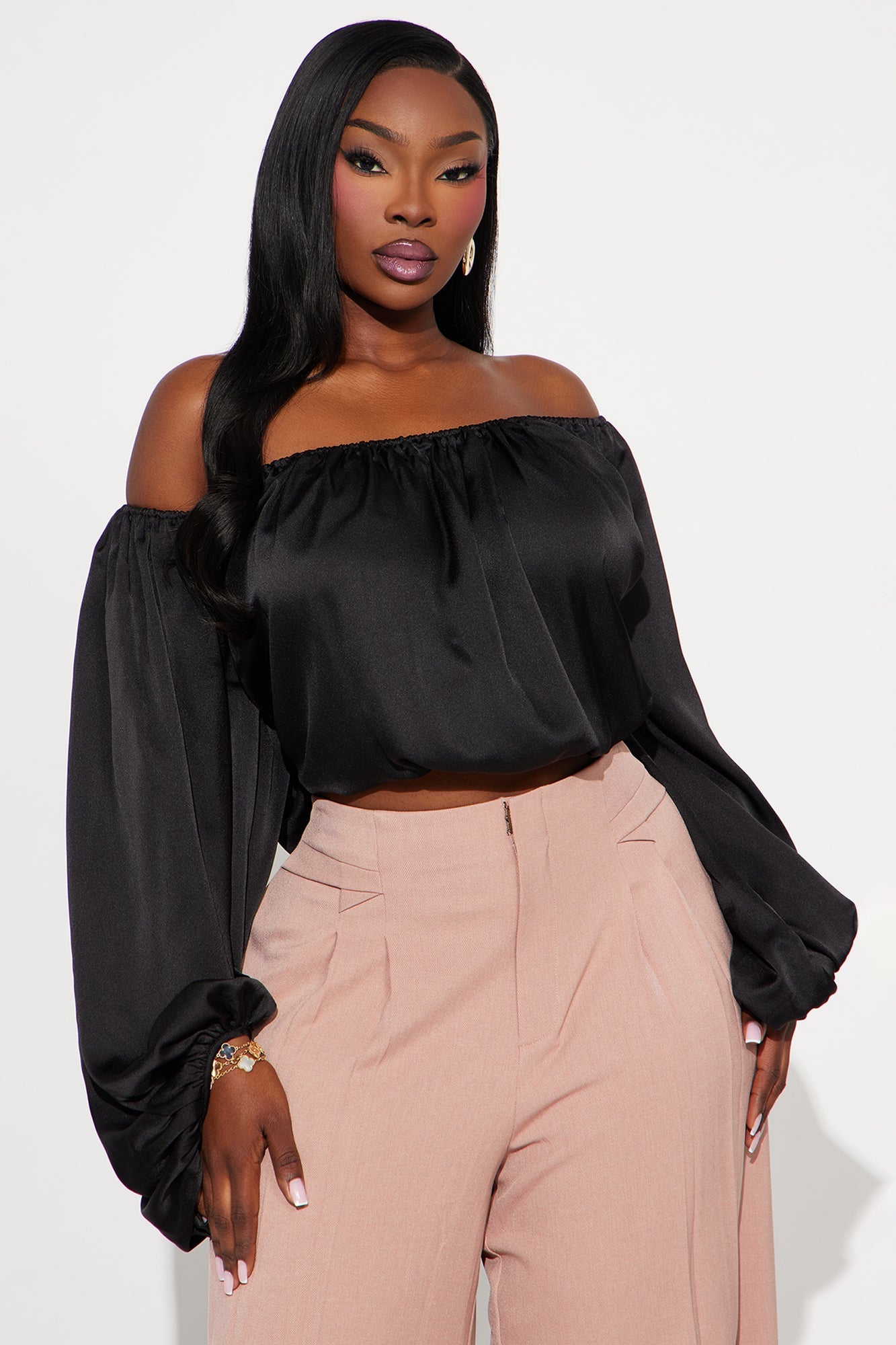 Watch Me Glow Satin Blouse - Black