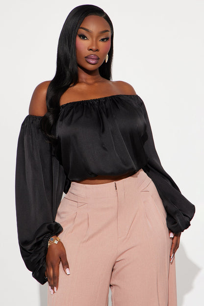 Watch Me Glow Satin Blouse - Black