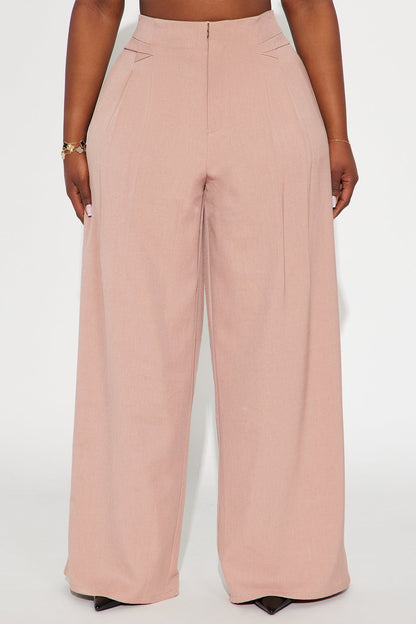 Level You Up Wide Leg Twill Pant 32″ - Mauve