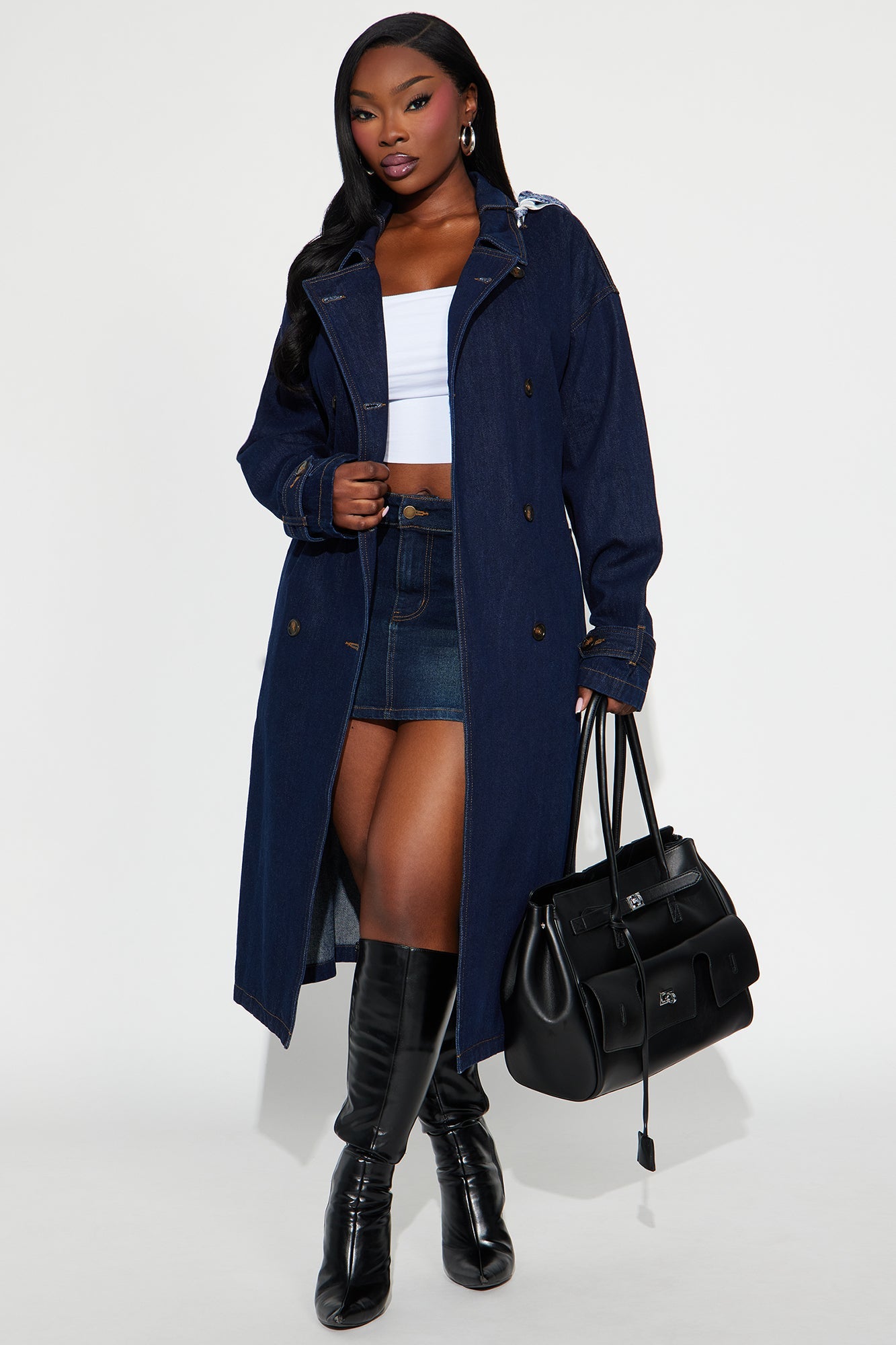 Italia Denim Trench Coat - Dark Wash