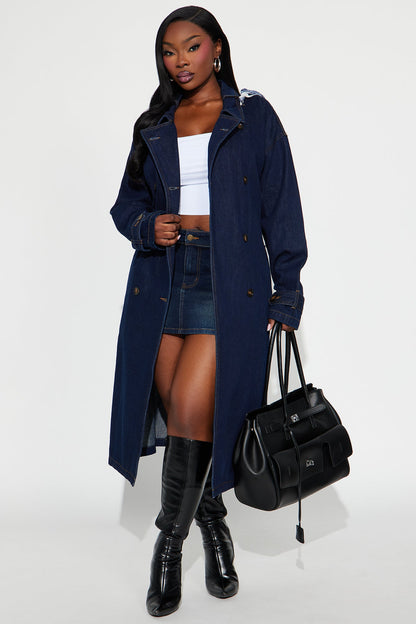 Italia Denim Trench Coat - Dark Wash