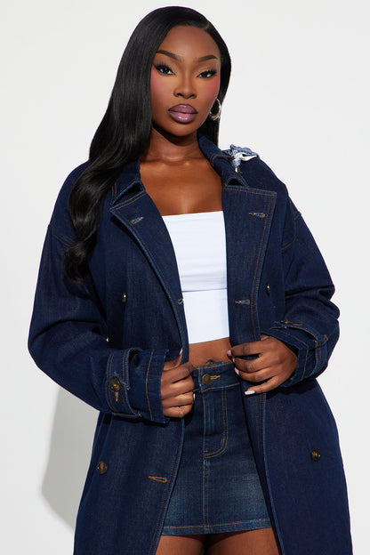 Italia Denim Trench Coat - Dark Wash