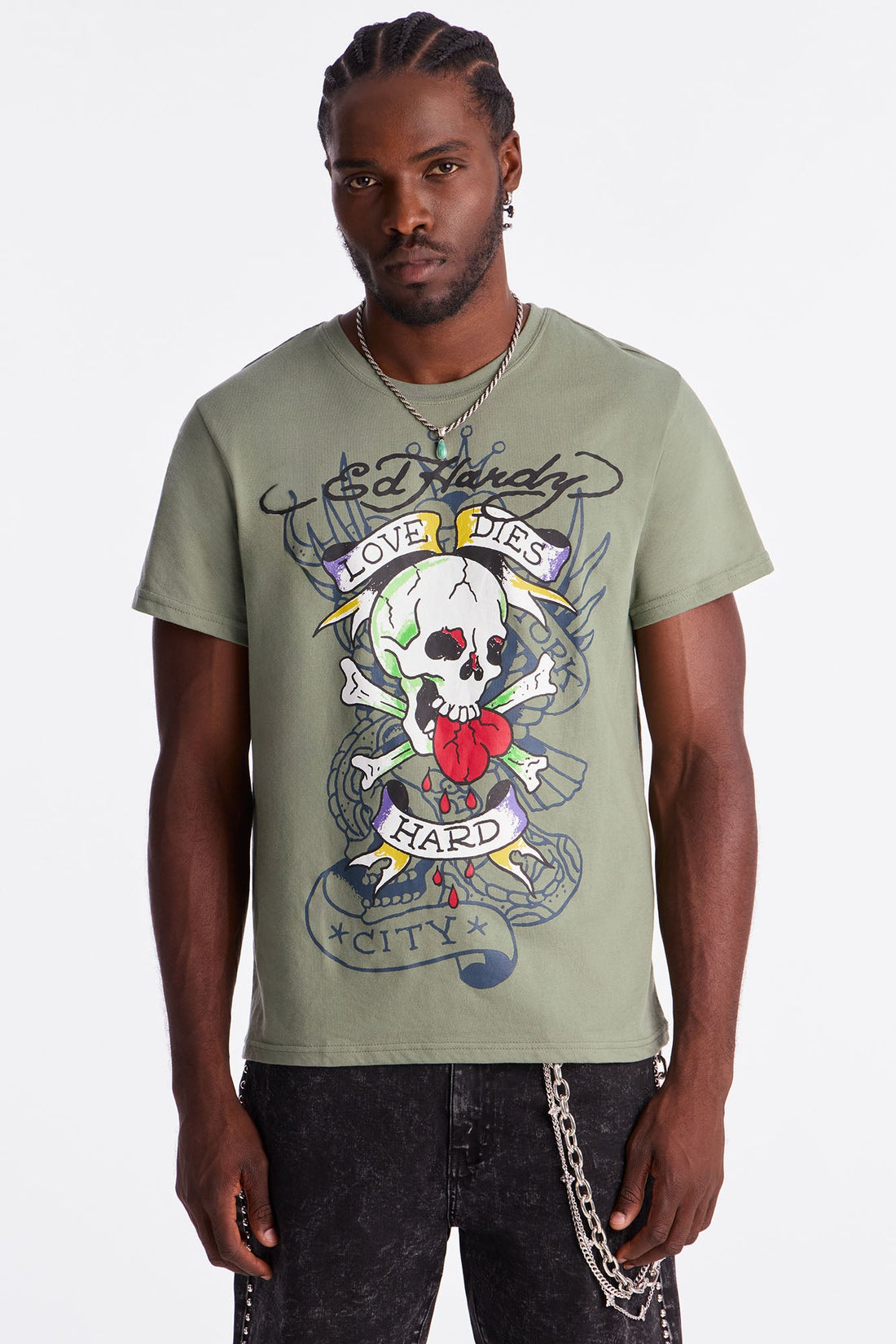 Ed Hardy Love Dies Hard Short Sleeve Tee - Olive