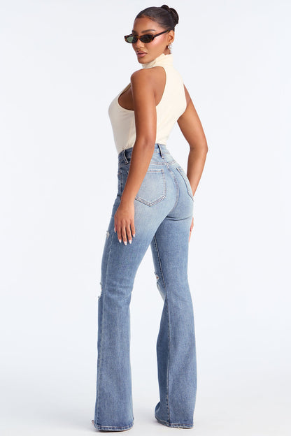 Know Better Ripped Flare Jeans - Medium Wash