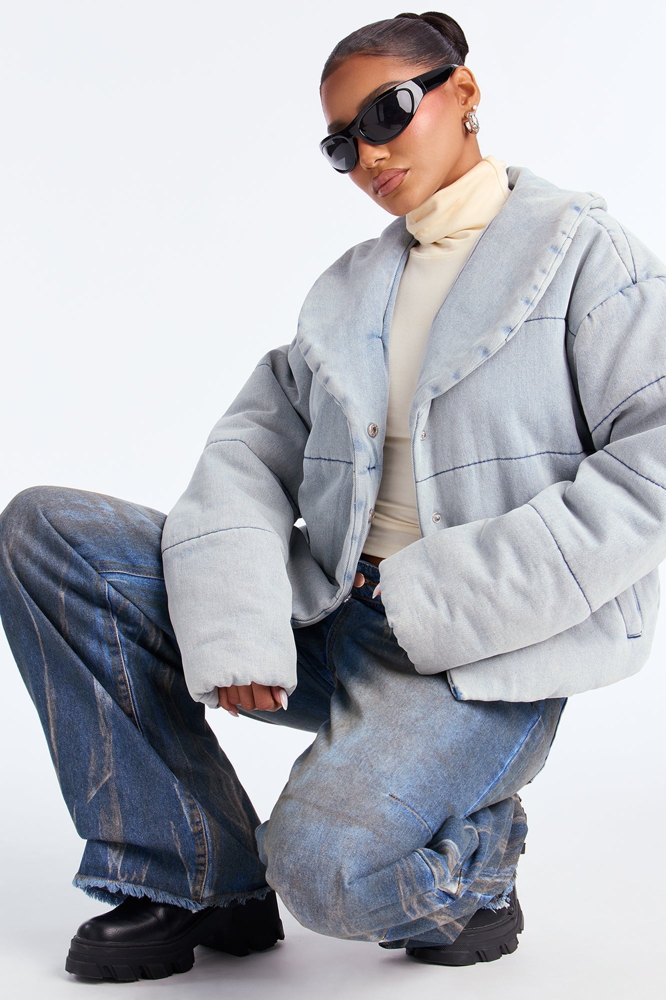 Ice Queen Denim Puffer Jacket - Light Wash