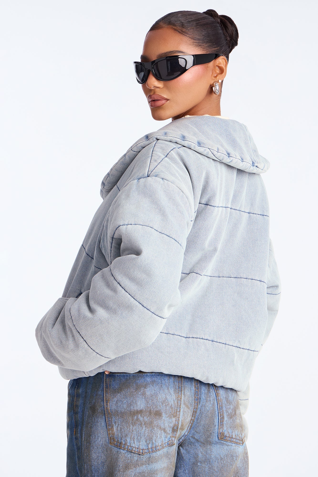 Ice Queen Denim Puffer Jacket - Light Wash