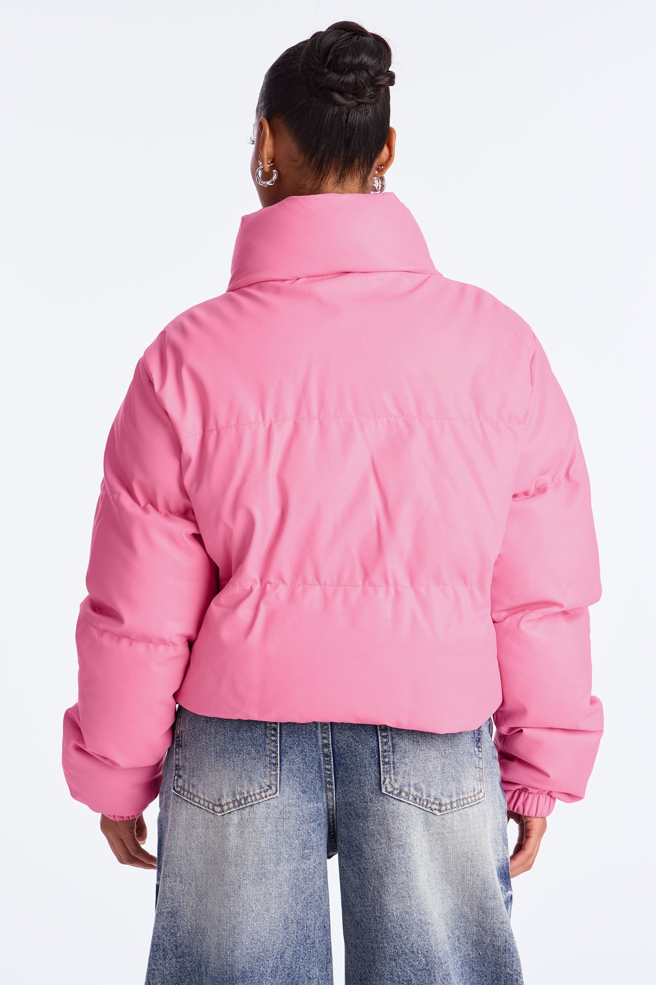 Big Dreams Faux Leather Puffer Jacket - Pink