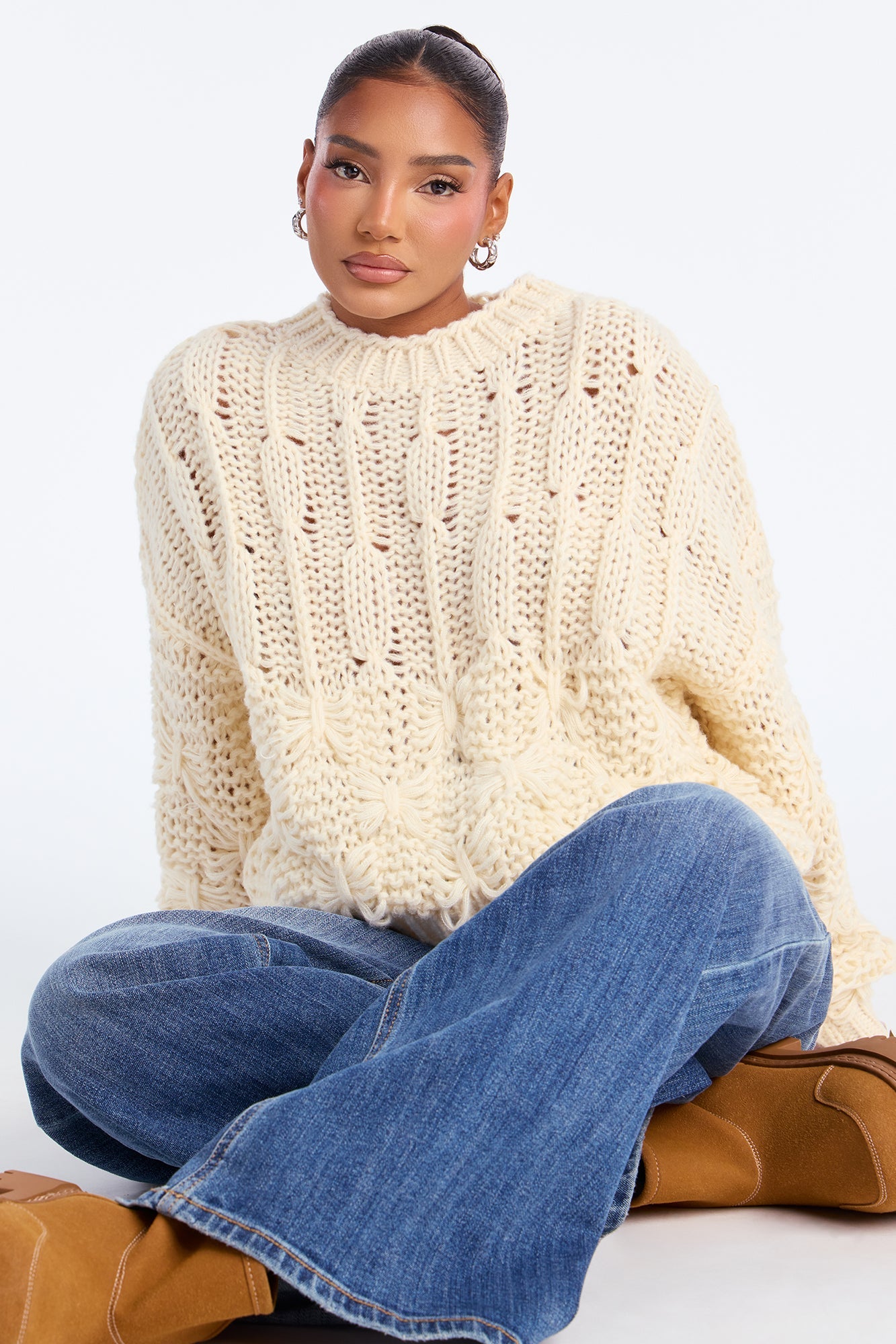 Winter Chill Crochet Sweater - Cream