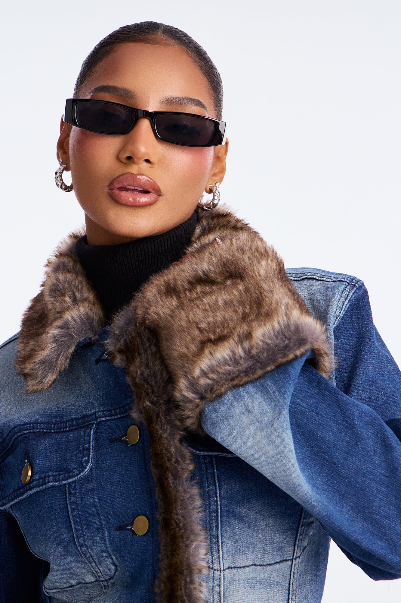 Meant To Be Fur Denim Jacket Short Set - Medium Wash