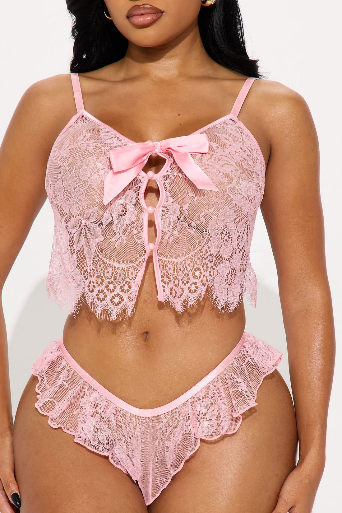 Real Love 2 Piece Lace Cami And Short Set - Light Pink