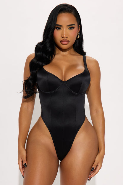 Smooth Talker Satin Teddy Bodysuit - Black