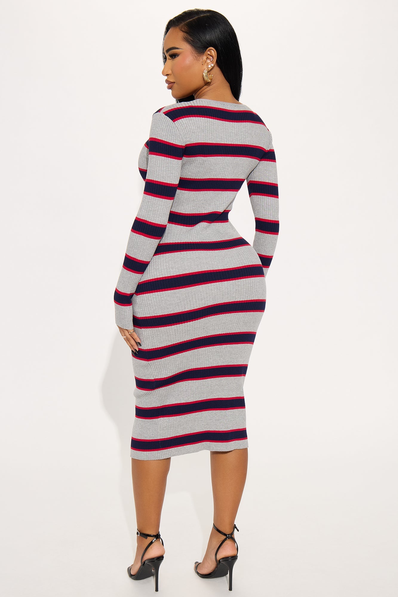 Fierce Mode Striped Midi Dress - Grey/combo